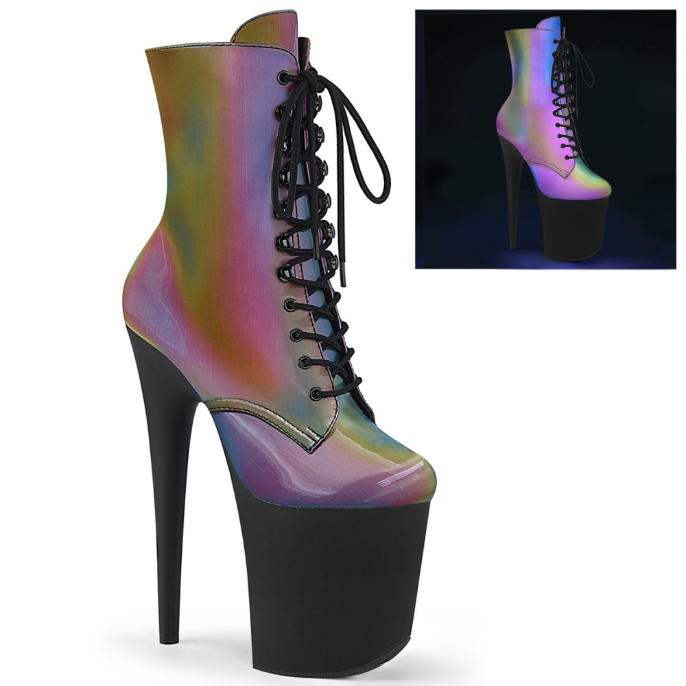Pleaser - FLAMINGO-1020REFL Plattformstiefel, Poledance Schuhe - Pole dance schuhe - Mehrfarben/Schwarz